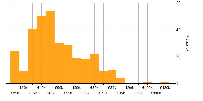 Salary histogram for Microsoft Project in the UK