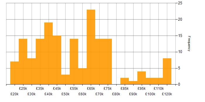 Salary histogram for Mentoring in the East of England